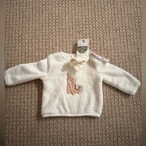 Adorable White Baby Sweater with Llama Design & Matching Socks NWT